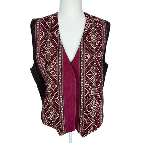 Unbranded Wool Vest Reversible Tapestry Embroidered Aztec Tribal Boho Sz Large - Picture 2 of 12